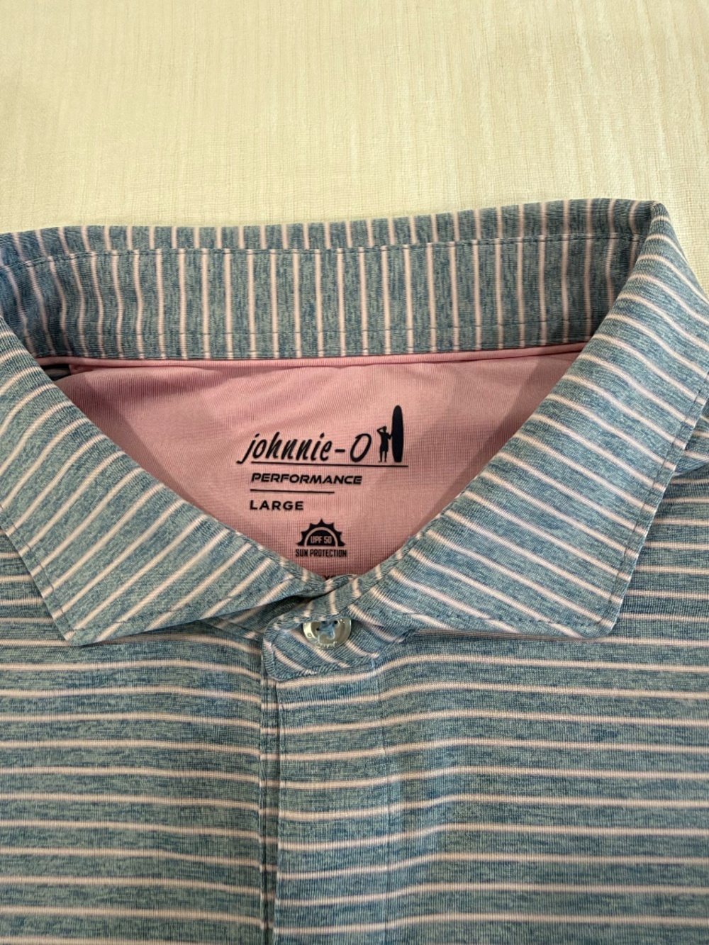 Johnny O - Short Sleeved Polo - Navy/Pink Stripe - Men's - Large